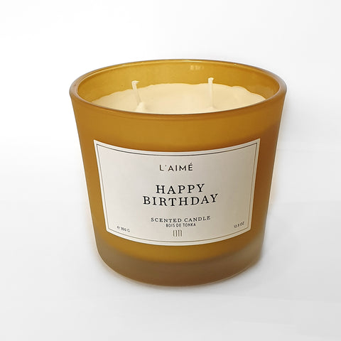 L'aime Scented Candle -  "Happy Birthday"  -  Bois De Tonka Scent - 350g