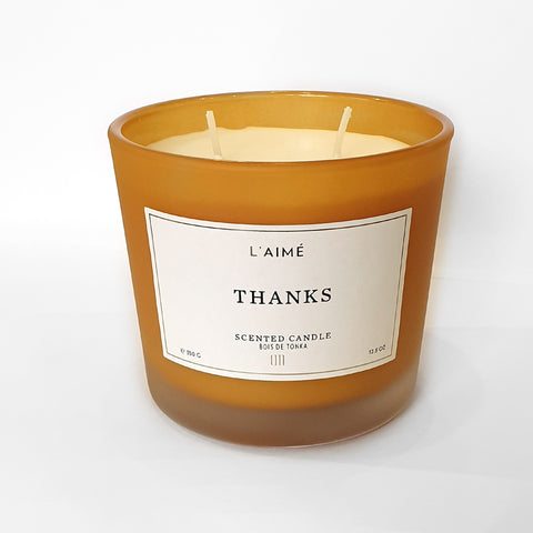 L'aime Scented Candle -  "Thanks"  -  Bois De Tonka Scent - 350g