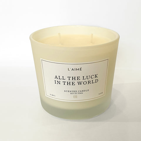 L'aime Scented Candle -  "All The Luck In The World"  -  Bois De Tonka Scent - 350g